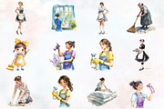 Housekeeper Watercolor Cliparts, an Illustration by RobertsArt (Thumbnail 3 of 4)