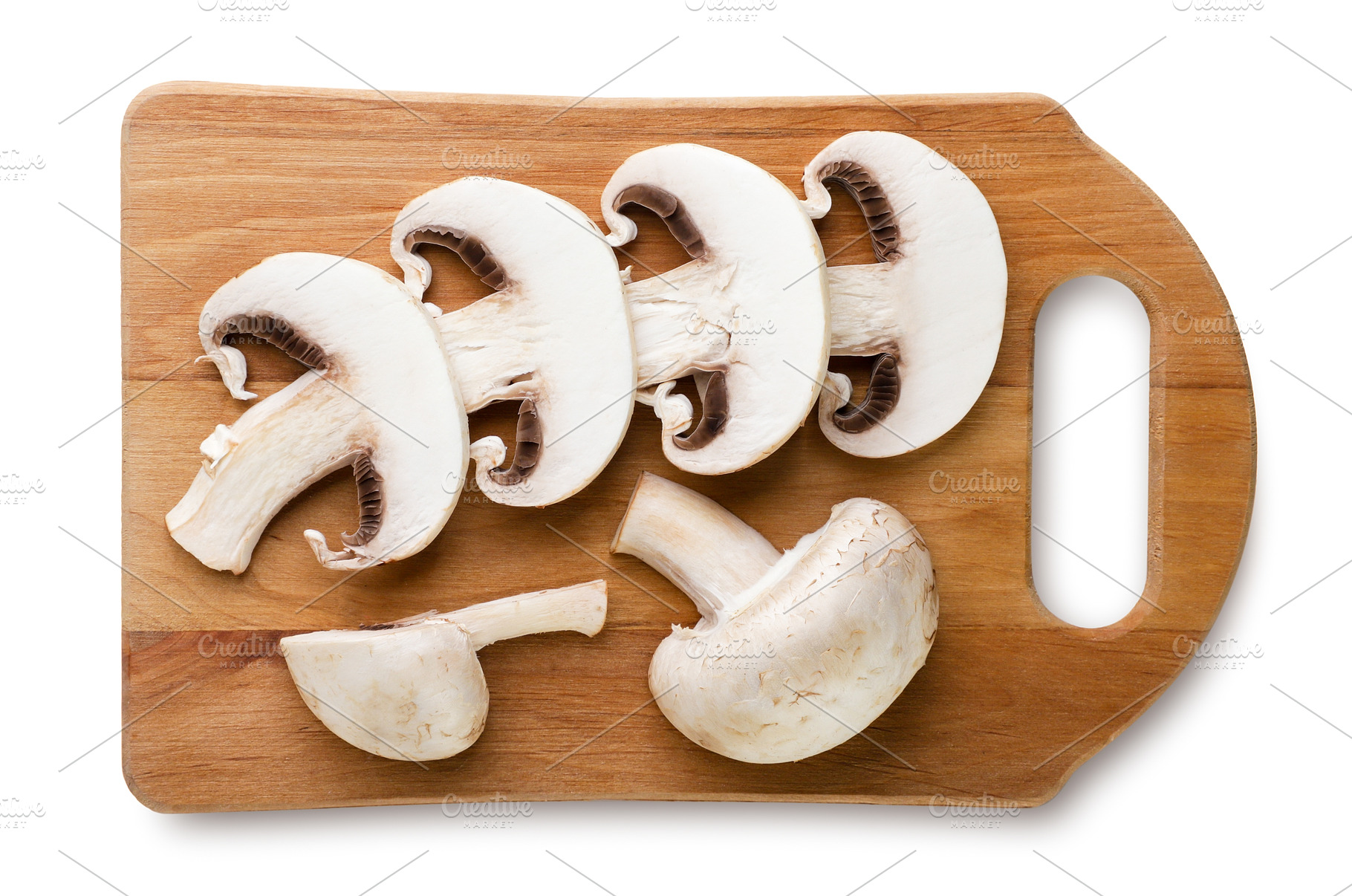 Sliced champignon mushrooms on a, a Food & Drink Photo by innakreativ