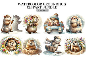 Groundhog Watercolor Clipart