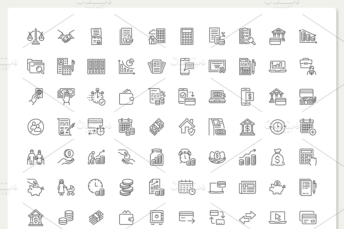 200 Finance & Business Icons, an Outline Icon by Nadiinko (Photo 2 of 3)