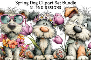 Spring Dog Clipart Set Bundle, an Illustration by Daily.Designs