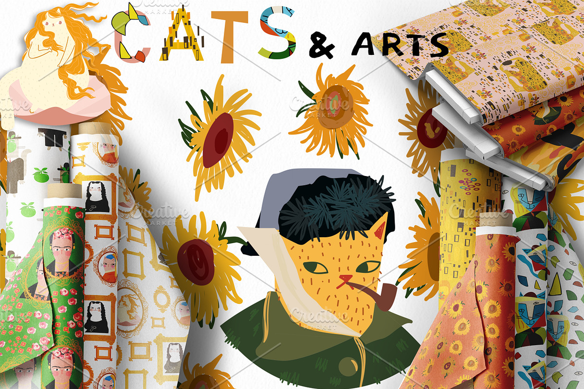 Cats and arts + BONUS illustration, a Pattern Graphic by Lineli (Photo 1 of 8)