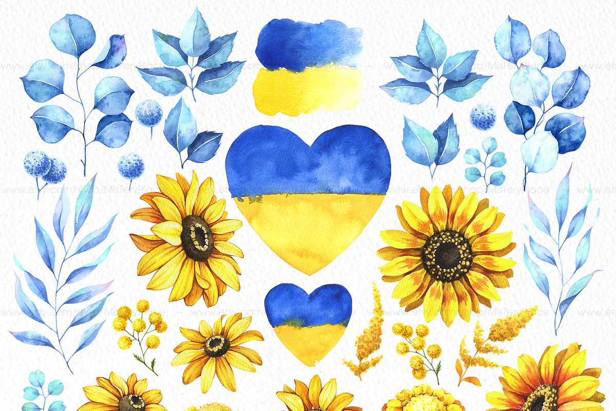 Ukraine flowers watercolor clipart, an Illustration by Color and Decor (Photo 2 of 6)