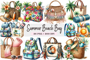 Summer Beach Bag Clipart Bundle, a Seasonal Illustration by DreamArtGraphic