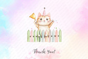 Watercolor Funny Cats on Fence PNG, an Illustration by Watercolor design (Thumbnail 11 of 12)