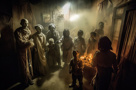 A spooky scene at a haunted house attraction. Halloween Concept., a Holiday Photo by designvectx