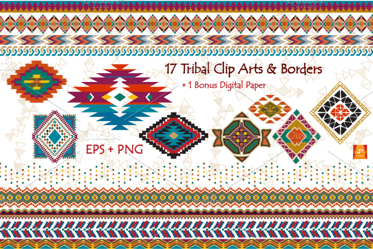Tribal Clip Art & Border- EPS + PNG, an Illustration by JSquarePresents (Photo 1 of 3)