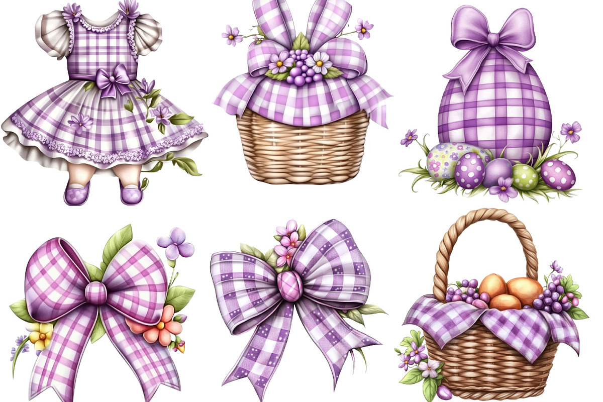 Spring Purple Gingham Clipart Bundle, an Illustration by Designking (Photo 5 of 5)