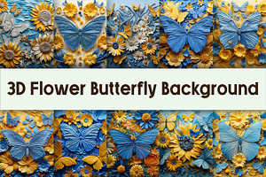 3D Flower Butterfly Background