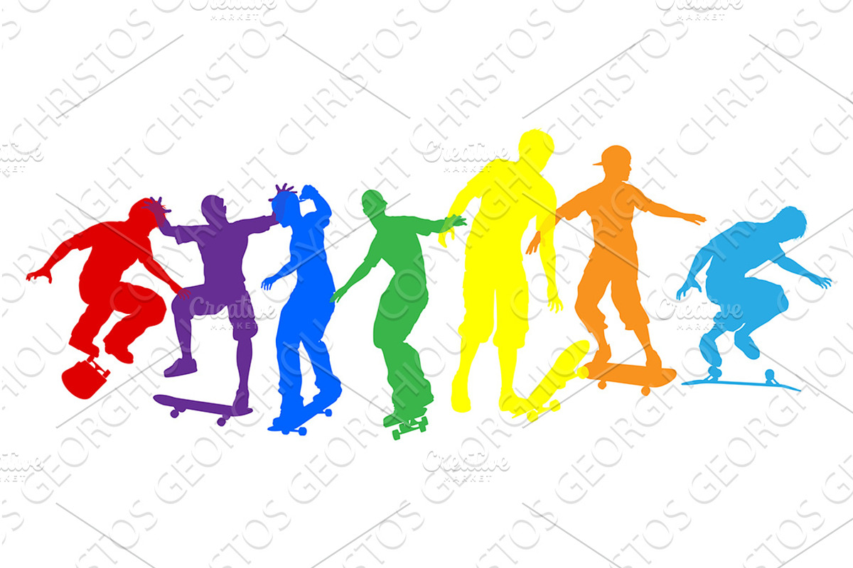 sports silhouettes color skaters, a Sport Illustration by Christos Georghiou