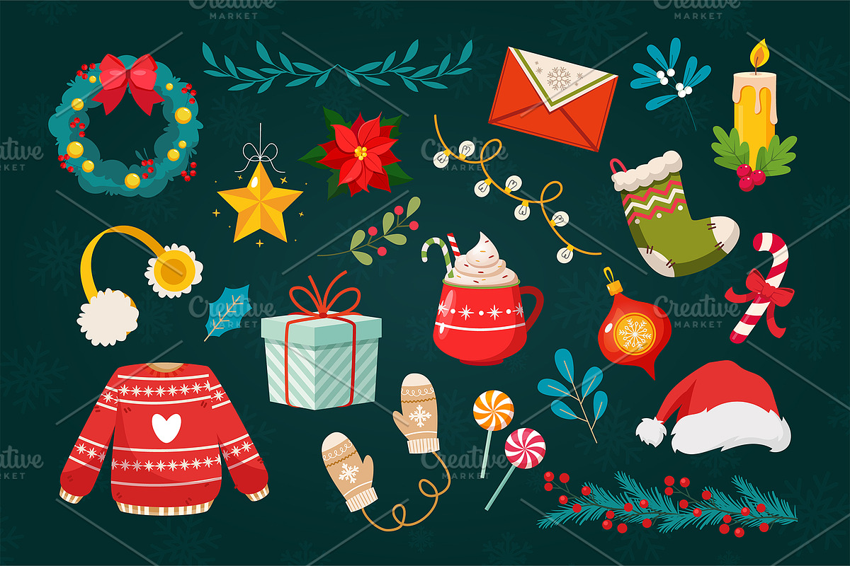 Christmas elements set, an Object Illustration by Elen_Art