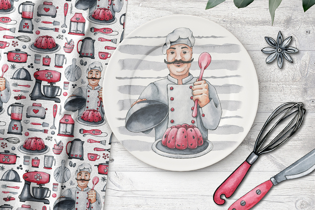 Chef cook, food, digital paper, a Pattern Graphic by Artmanata (Photo 6 of 10)