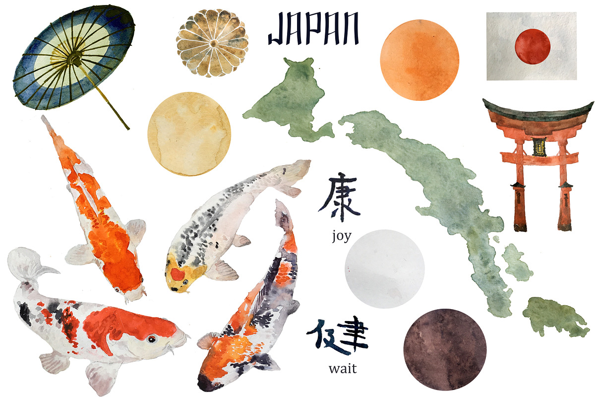 Japanese Koi Carps Fish Watercolor, an Illustration by Bychovsky design (Photo 2 of 4)
