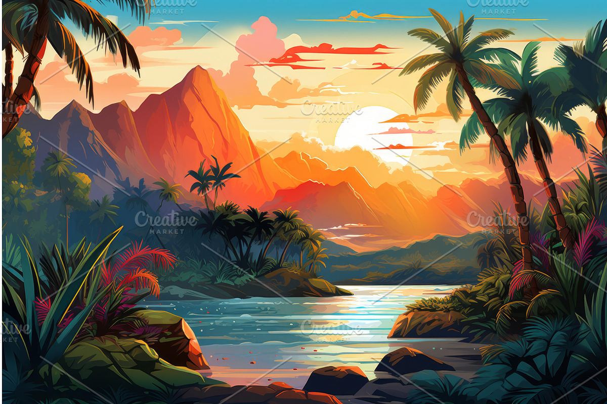 Scenic illustration of a vibrant, an Illustration by Ylivdesign
