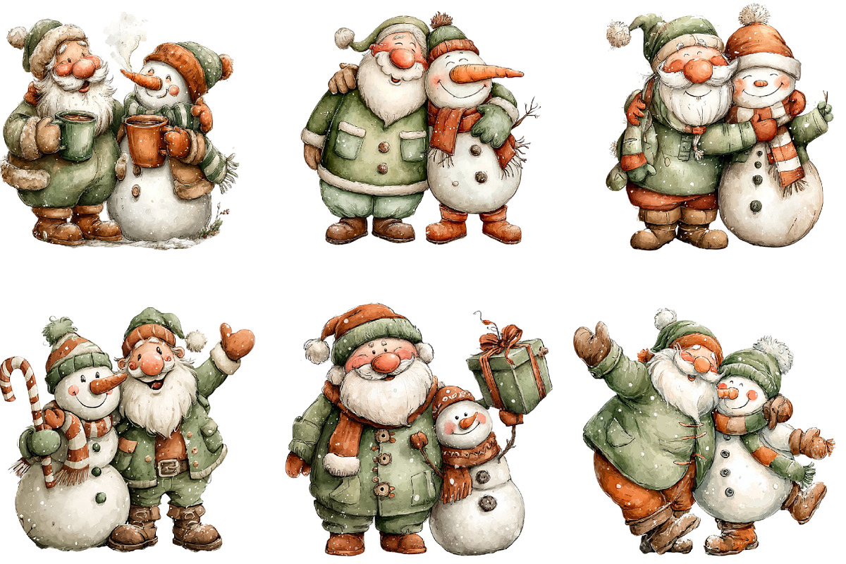 Winter Santa-Snowman Clipart, an Illustration by CraftArtStudio (Photo 3 of 6)