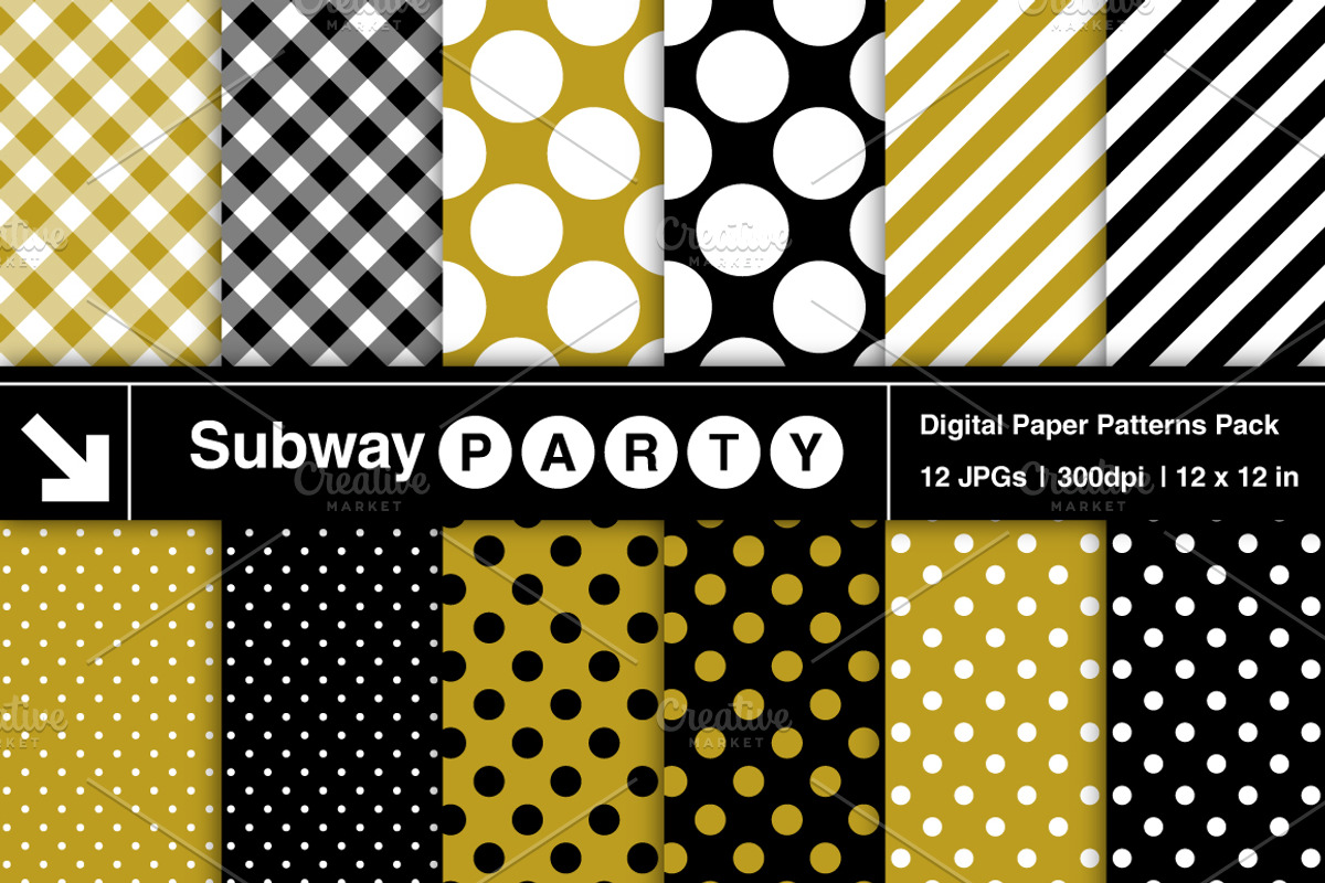 Gold & Black Dots, Stripes, Gingham