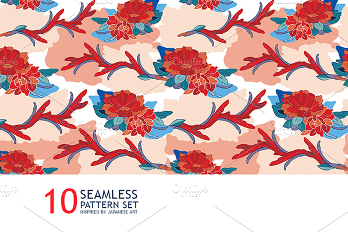 10 Japan Seamless floral pattern set, a Pattern Graphic by Anttoniu (Photo 5 of 5)