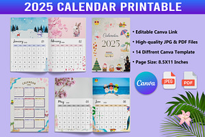 Editable 2025 Calendar Printable, a Stationery Template by Designmela01