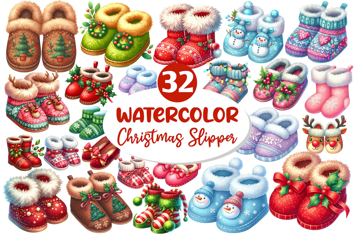 Christmas Slipper Clipart, an Illustration by Dream Creation (Photo 1 of 7)