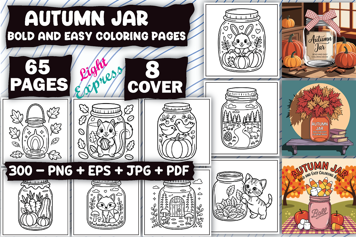 Autumn Jar Coloring Pages, an Illustration by LightExpress (Photo 1 of 5)