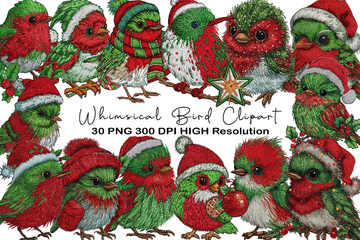 Santa Whimsical Bird Clipart, an Illustration by Black Bird Studio (Photo 1 of 6)
