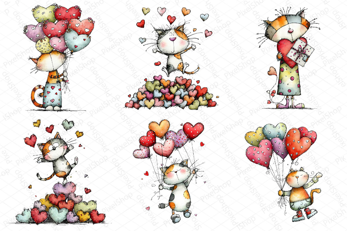 Quirky Valentine Cats Clipart, an Illustration by DreamPrint404 (Photo 3 of 6)