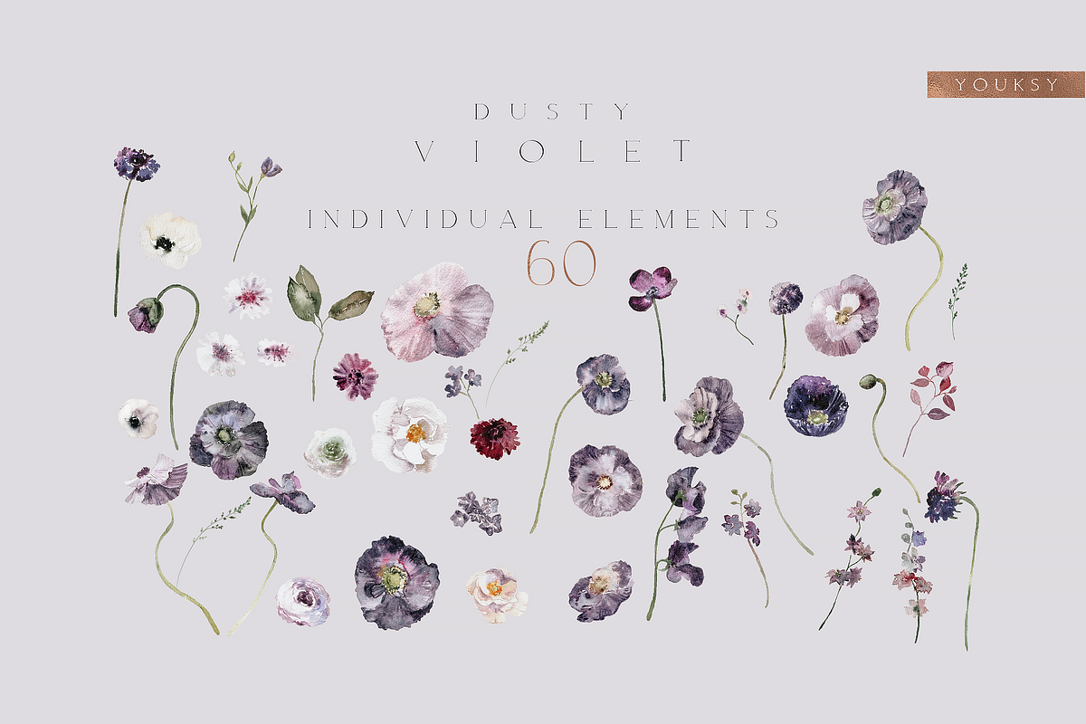 NEW! Dusty Violet collection, a Decorative Illustration by Youksy (Photo 3 of 11)