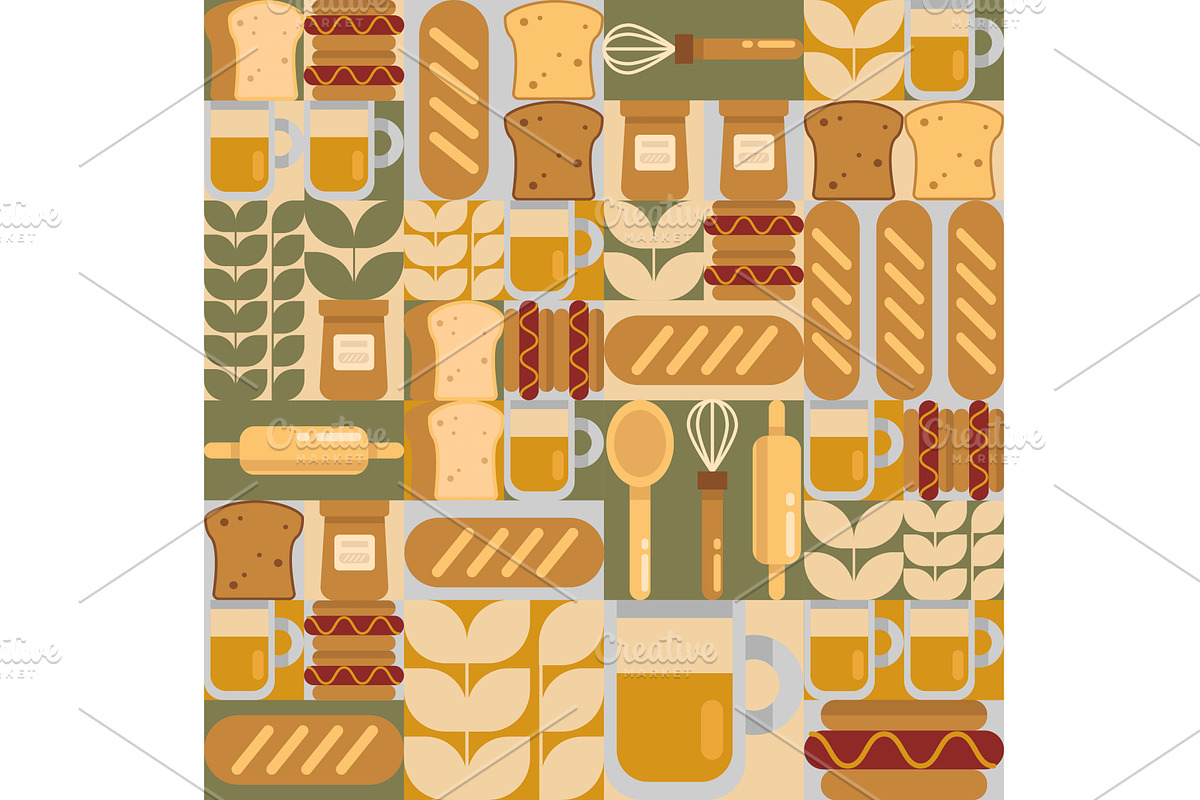 Bakery food pattern on geometric, a Food Illustration by art PVP - market