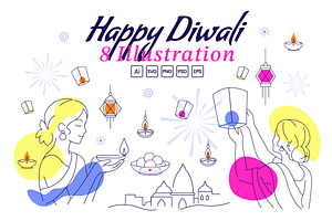 8 Diwali Vector Illustration