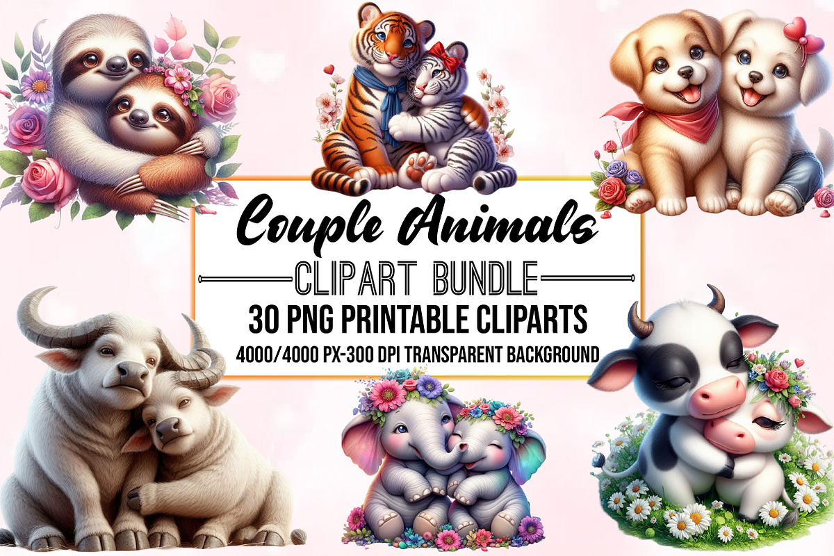 Romantic Couple Animals Clipart, an Animal Illustration by Craft Nest (Photo 1 of 5)