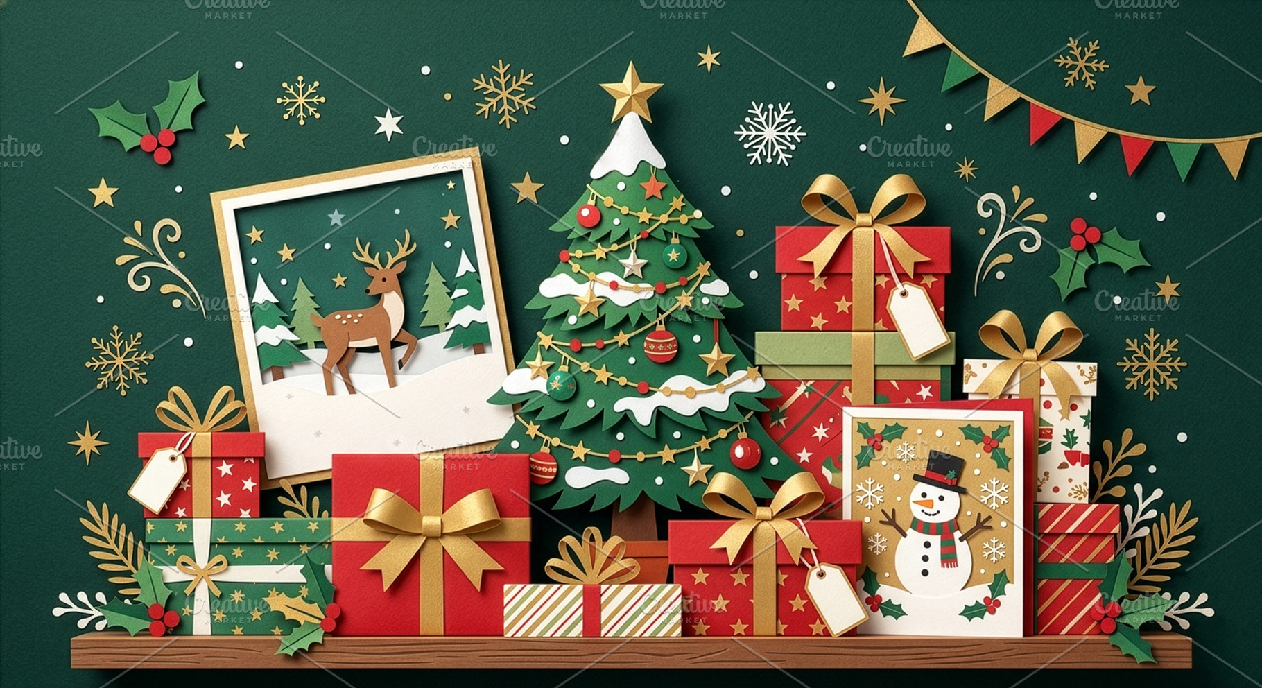 Christmas paper craft scene on a she, a Holiday Photo by Imaginarium