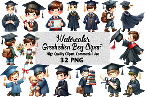 Watercolor Graduation Boy Bundle, an Illustration by Daily.Designs