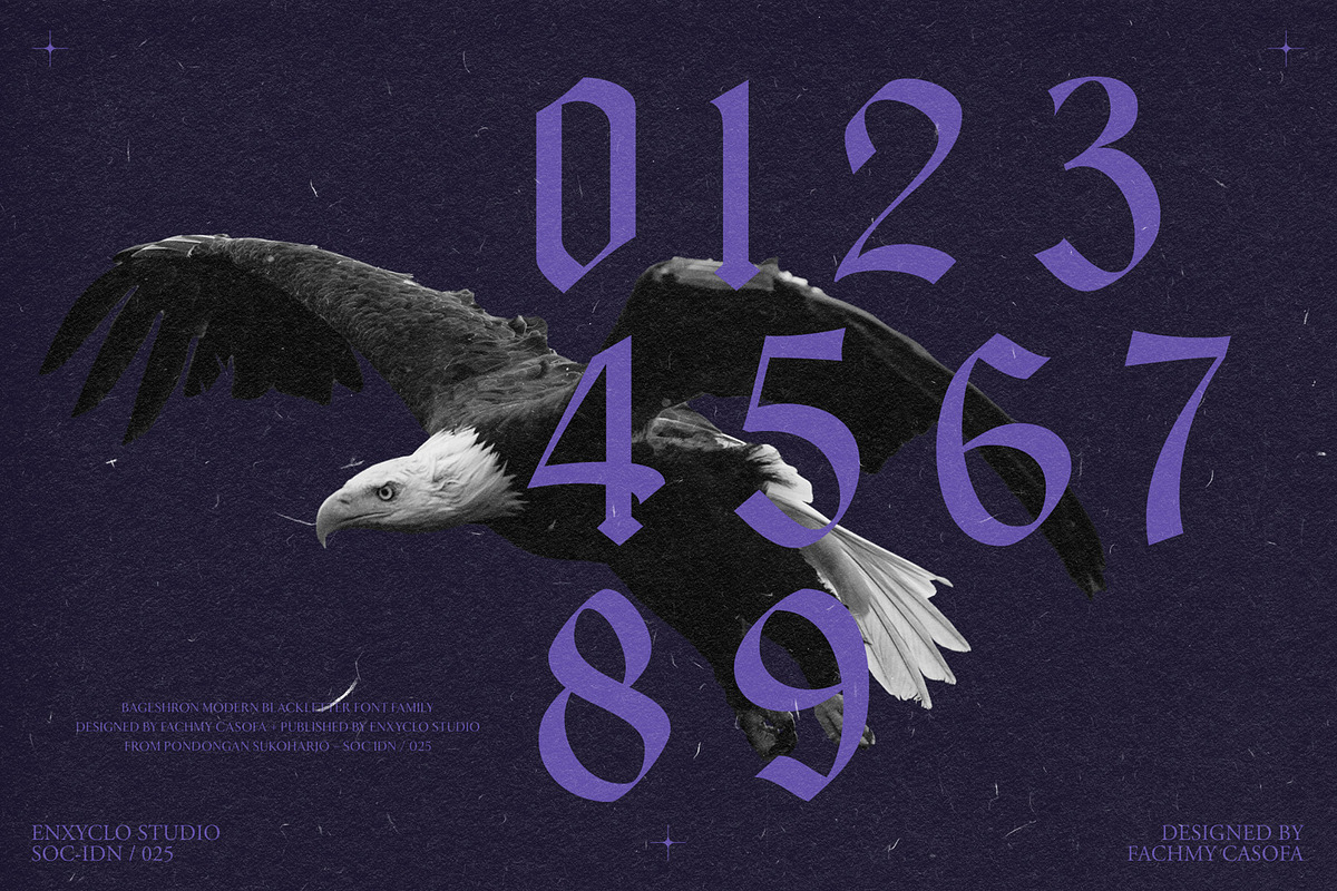 Bageshron Blackletter Font Family, a Blackletter Font by Enxyclo Studio (Photo 22 of 27)
