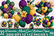 Watercolor Mardi Gras Balloons Clip, an Illustration by SVGArt (Thumbnail 1 of 8)