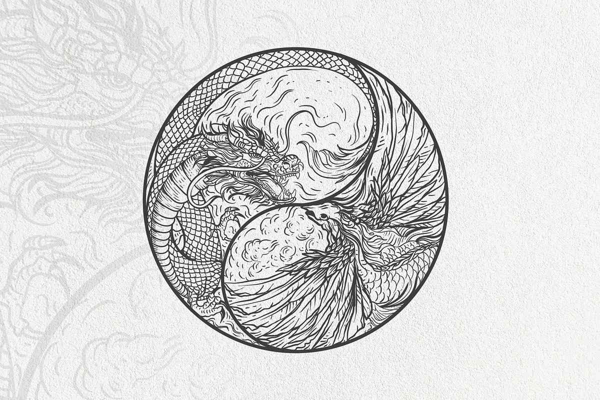 Phoenix Dragon YinYang Vector Logo, a Decorative Illustration by Suvham Roy (Photo 5 of 6)