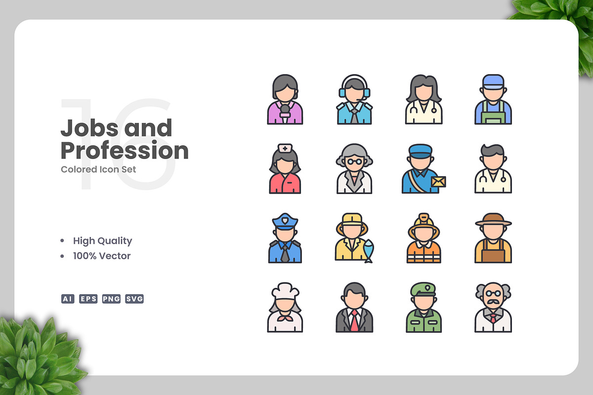 Jobs and Profession Colored Icons, an Icon by Upnowgraphic