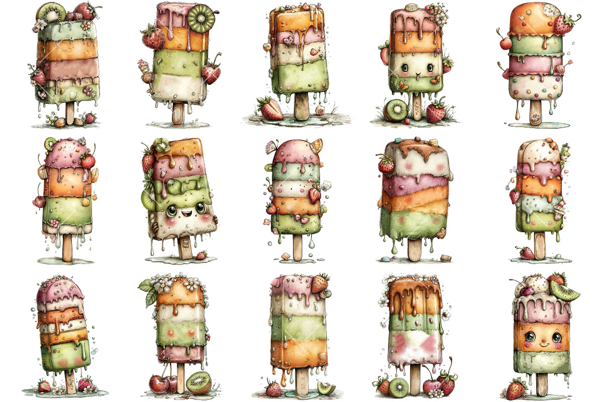 Whimsical Summer Ice-Cream Clipart, an Illustration by OK Design (Photo 3 of 6)