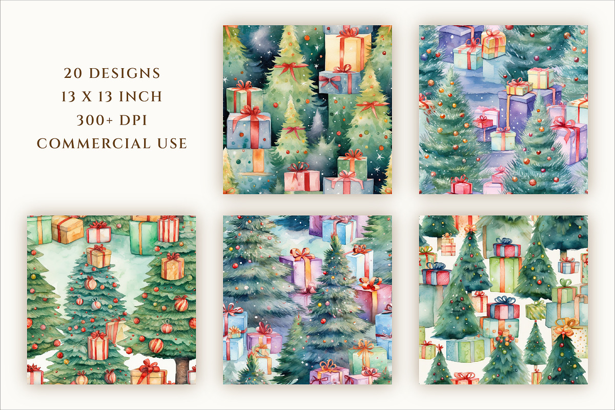 Seamless Watercolor Christmas Trees, a Pattern Graphic by everslide (Photo 3 of 5)