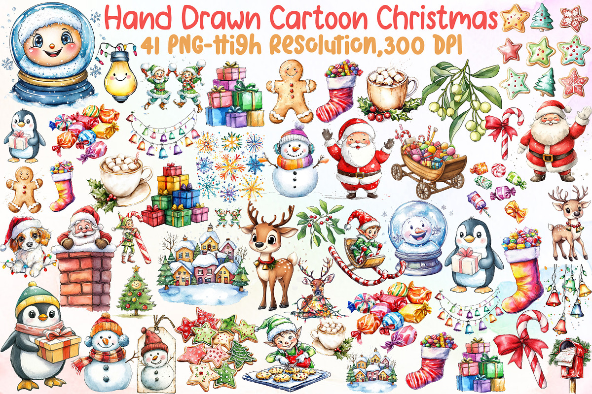 Hand Drawn Cartoon Christmas Clipart, an Illustration by Sublimation Artist (Photo 1 of 6)