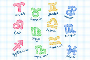 Pencil Doodle Zodiac Symbols