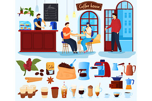 Coffee House Vector Illustration Set