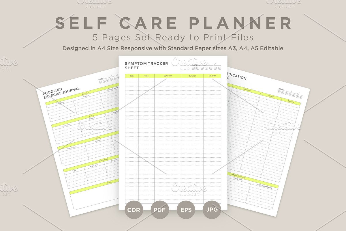 Self Care Planning Pages Set V-16, a Stationery Template by shahsoft