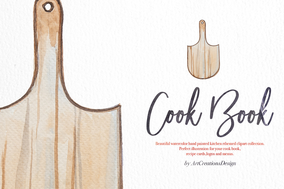 Watercolor Cook Book Clipart Set, a Food Illustration by ArtCreationsDesign (Photo 7 of 7)