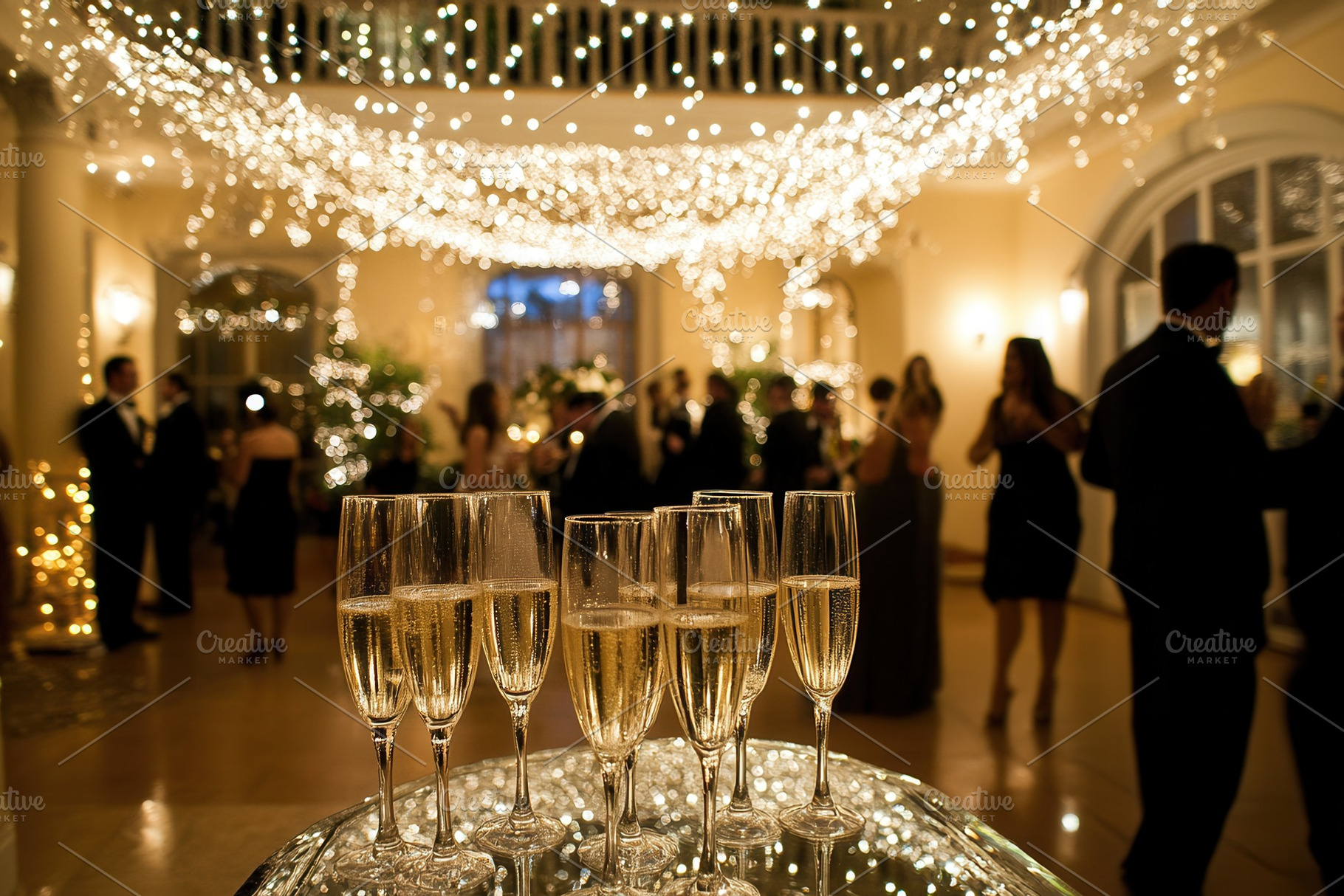 Fairy lights glow at wedding, a Photo by Pavel_design