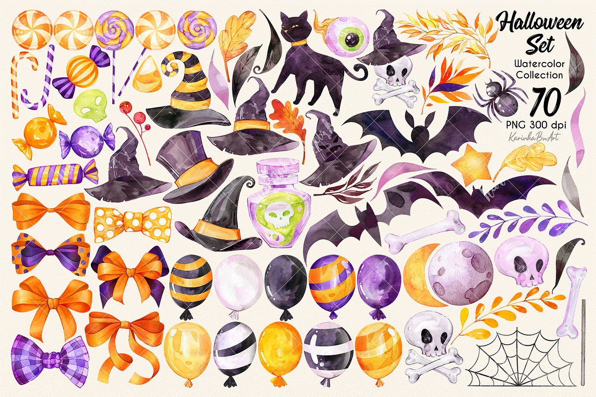 Watercolor Halloween Clipart set 7O+, an Object Graphic by KarinkaBU (Photo 2 of 6)