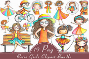 Retro Girls Clipart Bundle, an Illustration by Libby Wishes (Thumbnail 1 of 4)