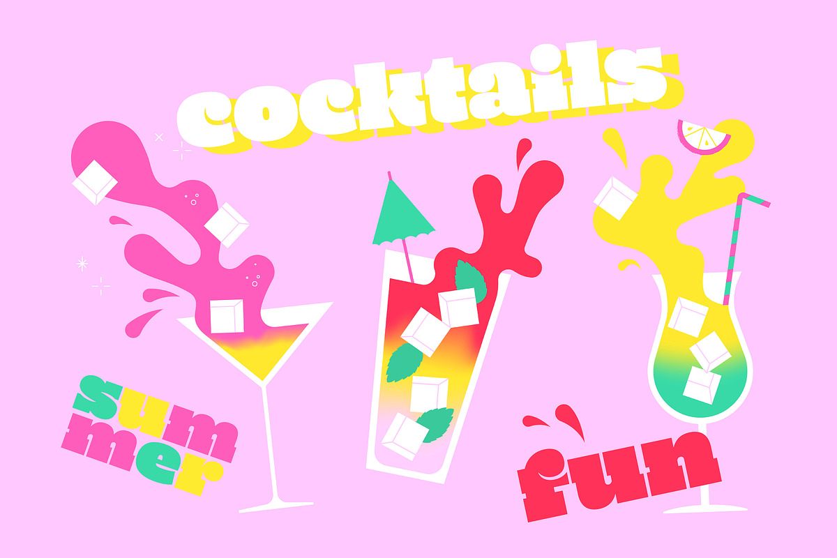 cocktail summer illustration, vector, a Seasonal Illustration by Delphine Meier (Photo 1 of 2)