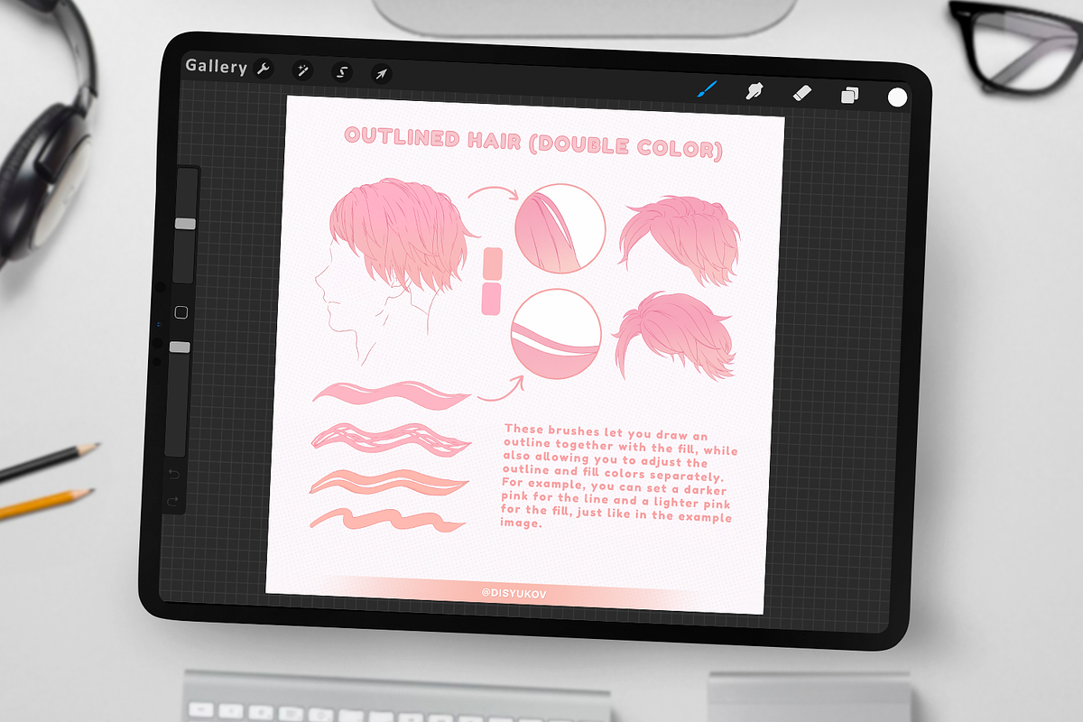 Outline Hair Brushes for Procreate, a Brush Add-On by Disyukov (Photo 4 of 7)