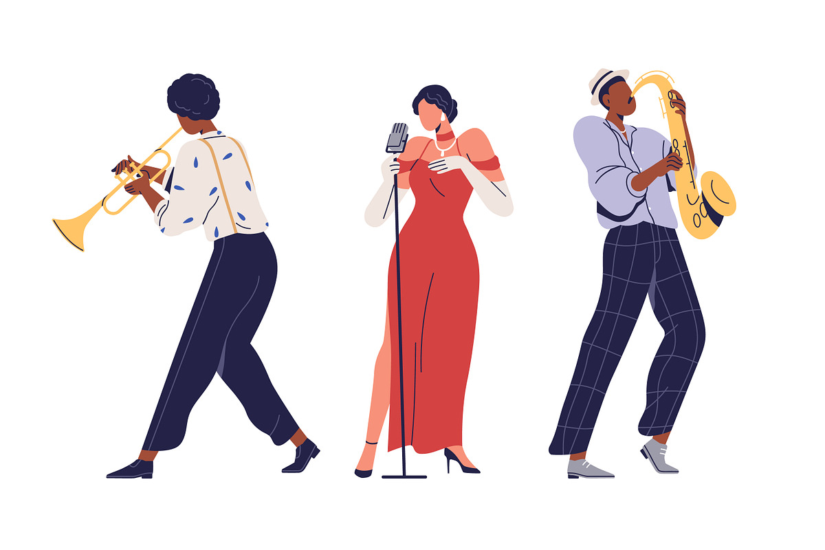 Jazz band musicians performing music, a Person Illustration by Good Studio (Photo 3 of 6)