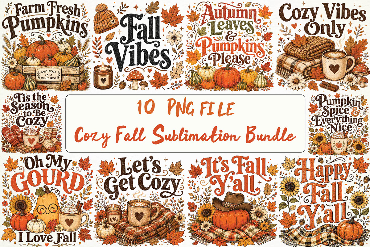 Cozy Fall Sublimation Bundle, a Seasonal Illustration by DreamPrint404 (Photo 1 of 6)